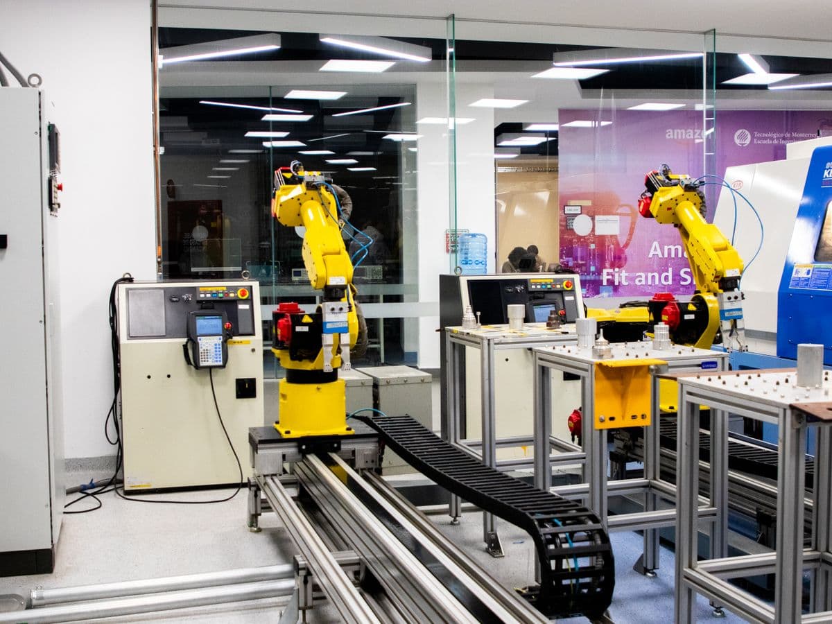 Industrial robot arm in manufacturing facility - robot training video data collection program for AI and embodied AI systems