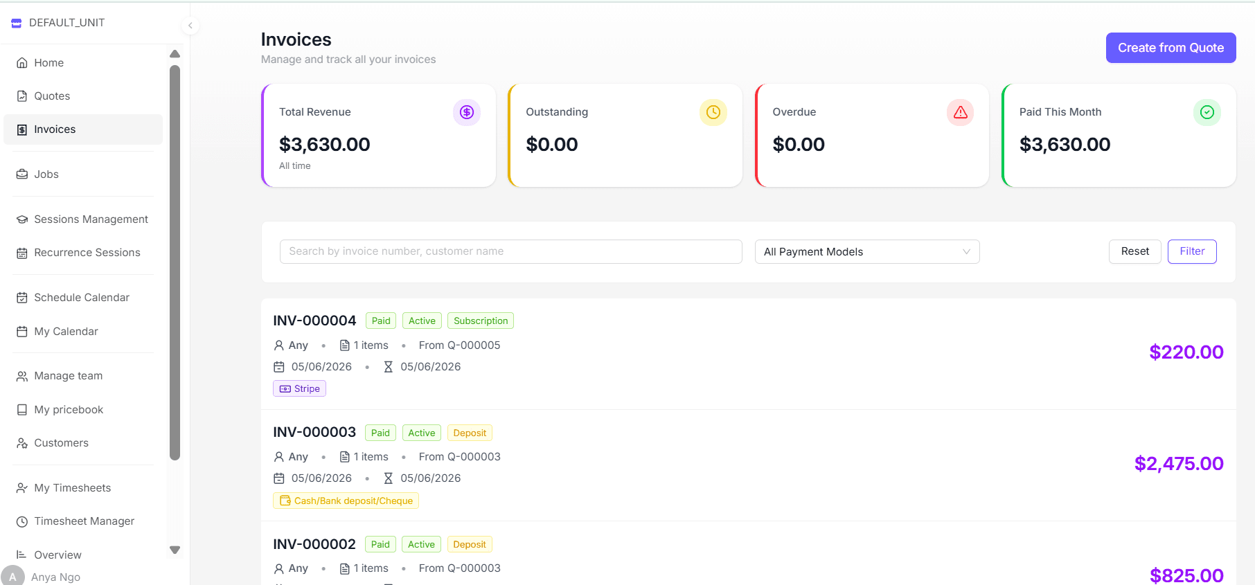 Franchise management SaaS – job and quoting workflow
