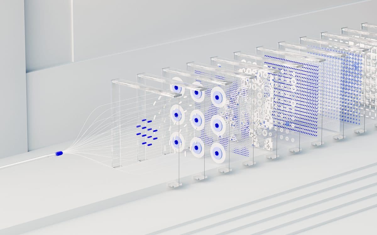 Computer vision AI model training data visualization with neural network overlays