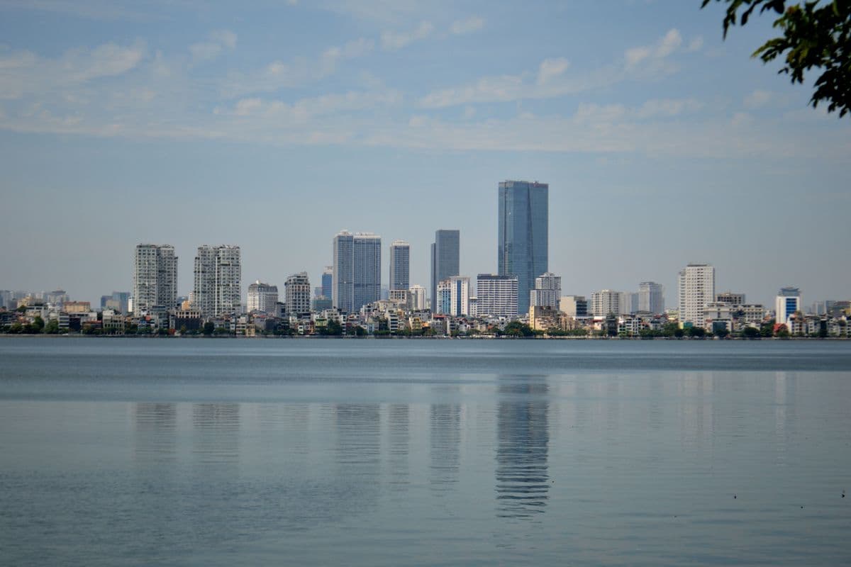 Hanoi skyline across West Lake, home base of DataX Power, a Vietnam data collection partner for robotics AI